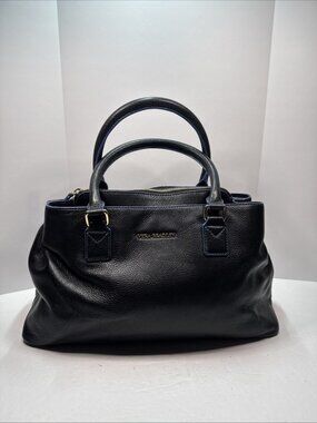 Vera Bradley "Emma" Navy Blue Leather Satchel Purse (No Long Strap Included)